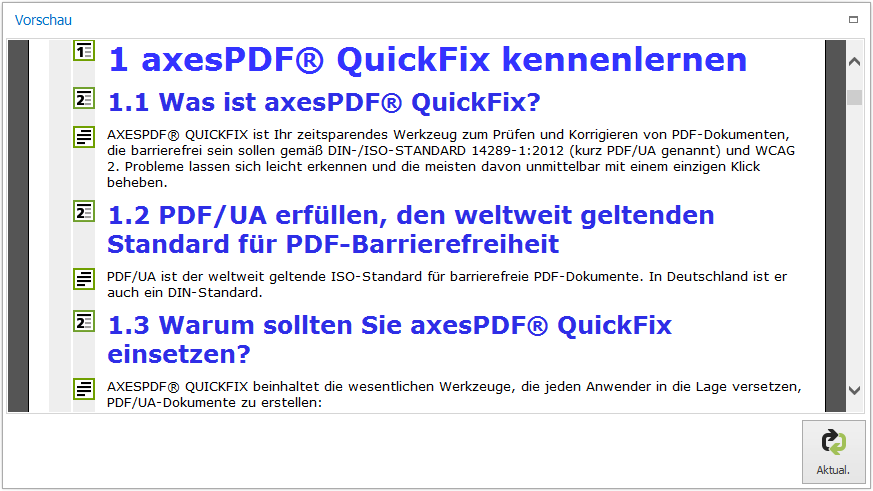 Screenreader-Vorschau: Überschriftenstruktur