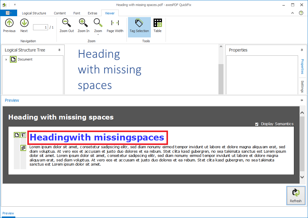 Preview: Missing spaces