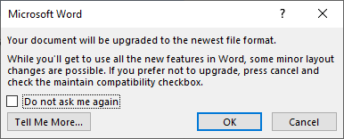 Word-Dialogbox: Upgrade to newest file format