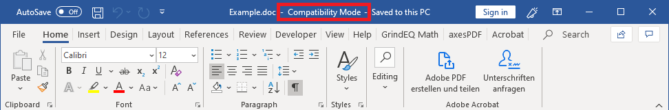 Word-Statuslinee with Compatibility Mode